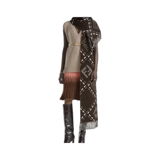Ff Jacquard Fringed-Edge Scarf