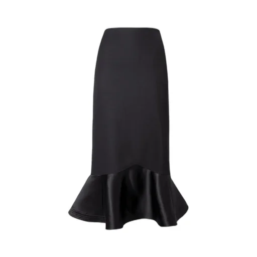 High Waist Peplum-Hem Midi Skirt