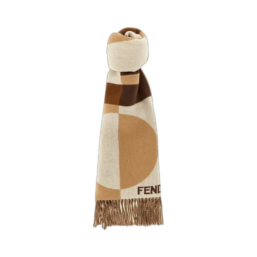 Geometric Pattern Fringed Knit Scarf