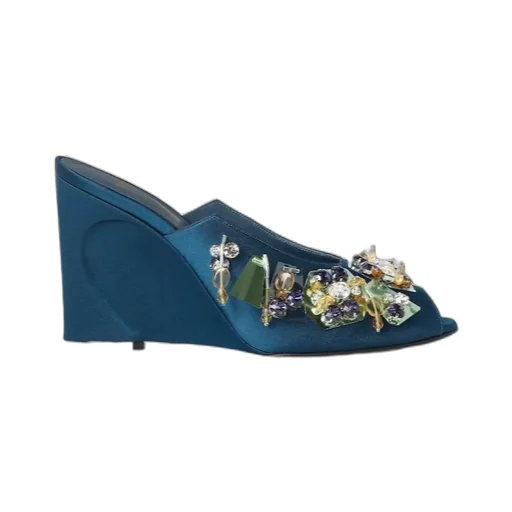 Blue Fabric Sandals With Embroidery