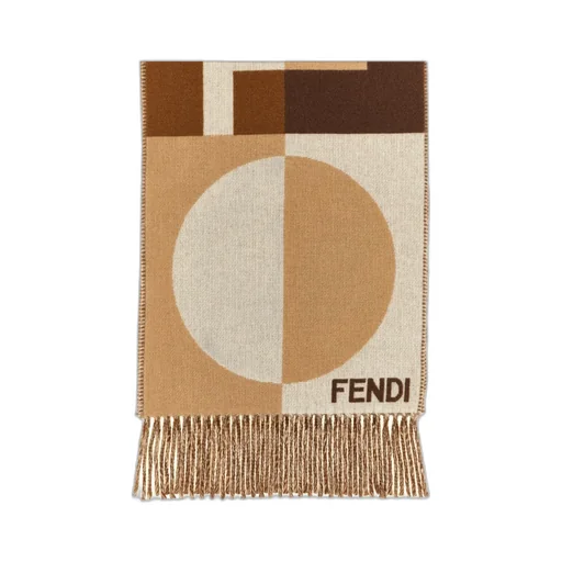 Geometric Pattern Fringed Knit Scarf