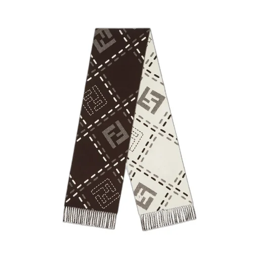 Ff Jacquard Fringed-Edge Scarf