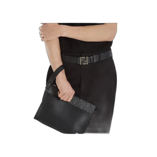 Black Leather And Ff Canvas Reversible Belt