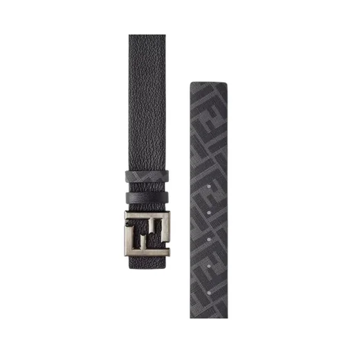 Black Leather And Ff Canvas Reversible Belt