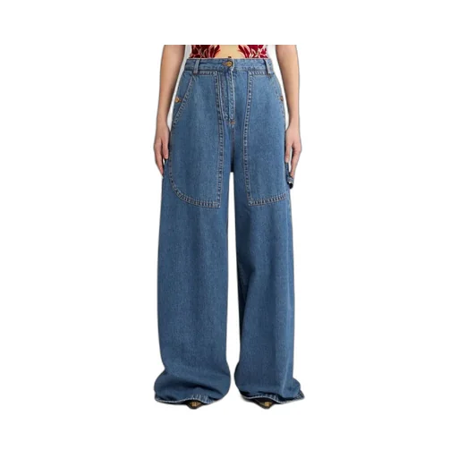 Pegaso-Embroidered High-Waist Wide-Leg Jeans