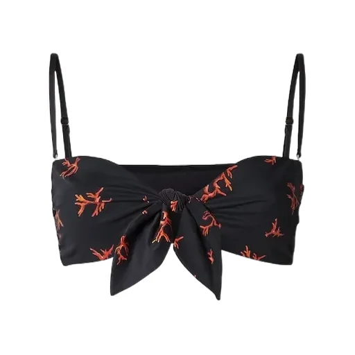 Black Lycra® Bikini Top With Coral Print