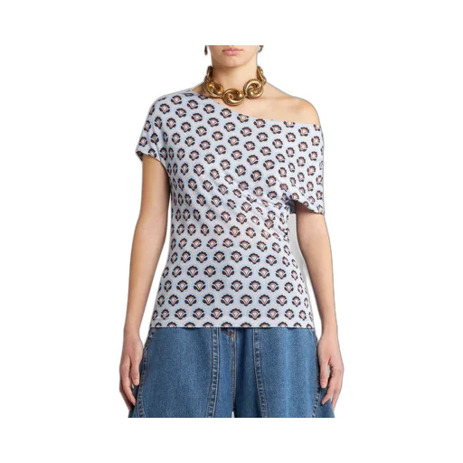 Pattern-Printed Off-Shoulder Asymmetric Top