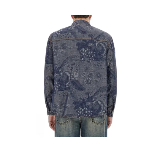 Pattern-Jacquard Button-Up Denim Shirt