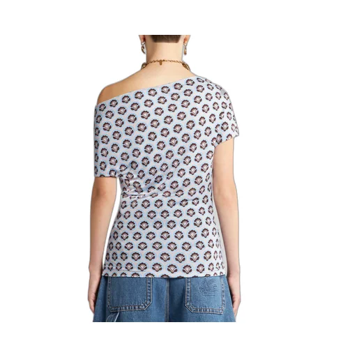 Pattern-Printed Off-Shoulder Asymmetric Top