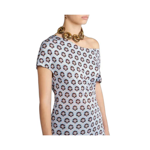 Pattern-Printed Off-Shoulder Asymmetric Top