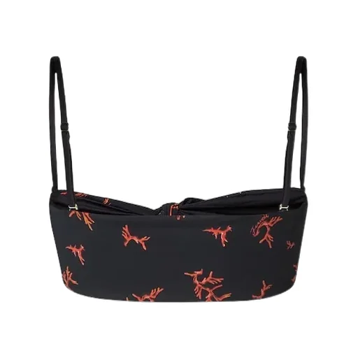 Black Lycra® Bikini Top With Coral Print
