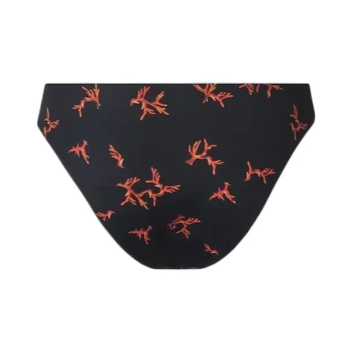 Black Lycra® Bikini Bottom With Coral Print
