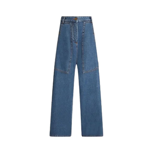 Pegaso-Embroidered High-Waist Wide-Leg Jeans