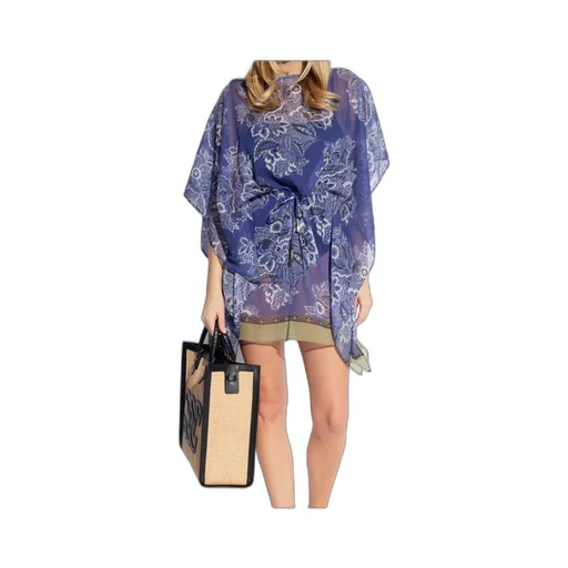 Floral Printed Semi-Sheer Kaftan Dress