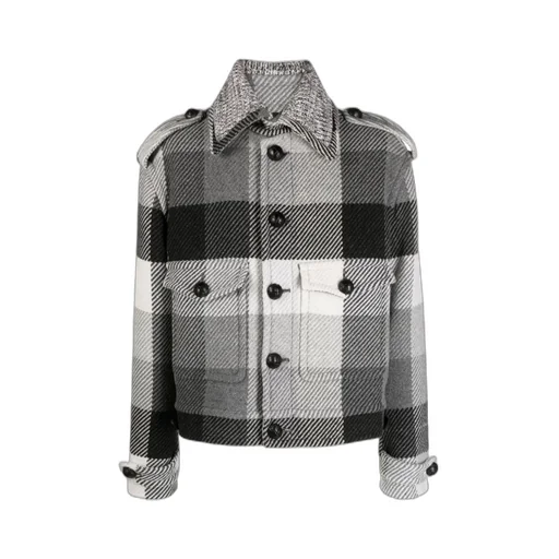 Check-Patterned Button Up Jacket