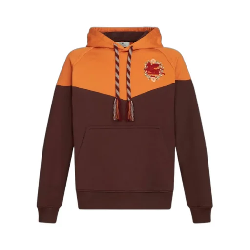 Pegaso-Embroidered Two-Toned Drawstring Hoodie
