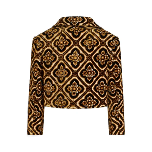Geometric-Printed Buttoned Cropped Jacket
