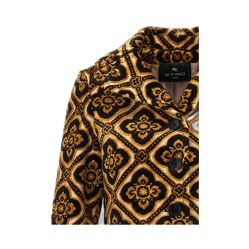 Geometric-Printed Buttoned Cropped Jacket