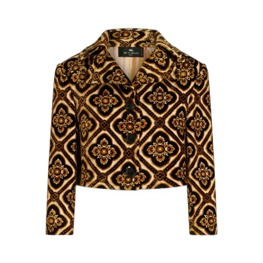 Geometric-Printed Buttoned Cropped Jacket