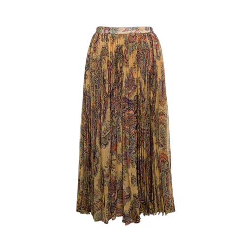 High-Waist Paisley-Printed Pleated Midi Skirt