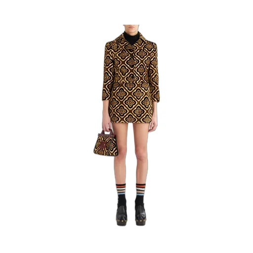 Geometric-Printed Buttoned Cropped Jacket
