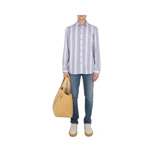 Stripe Pattern Logo Embroidered Shirt