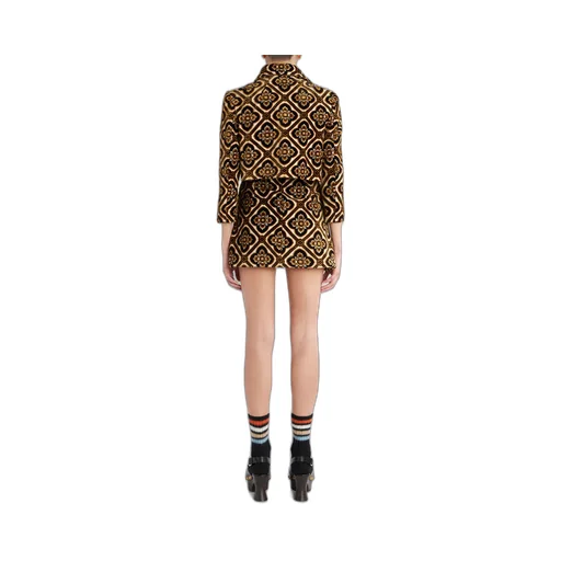 Geometric-Printed Buttoned Cropped Jacket