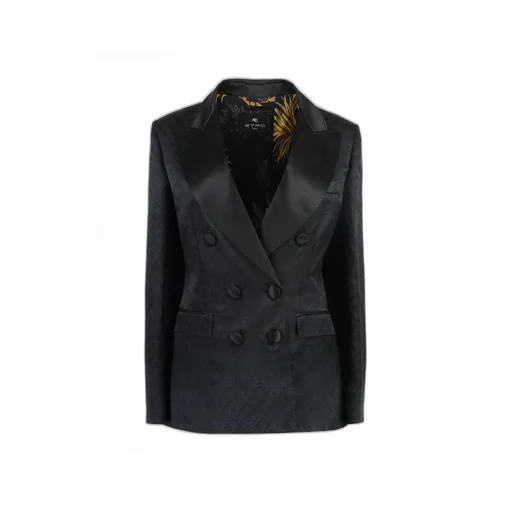 Patterned Jacquard Double-Breasted Blazer