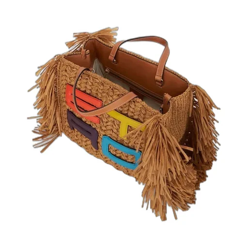 Logo Patch Fringed Edge Tote Bag