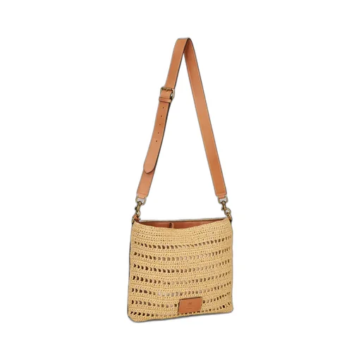 Perforated Logo Patch Woven Shoulder Bag