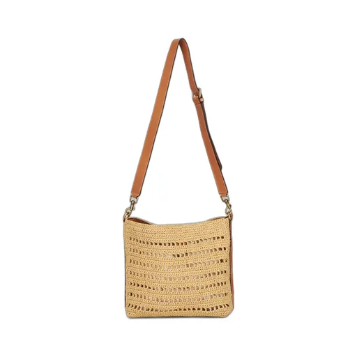 Perforated Logo Patch Woven Shoulder Bag