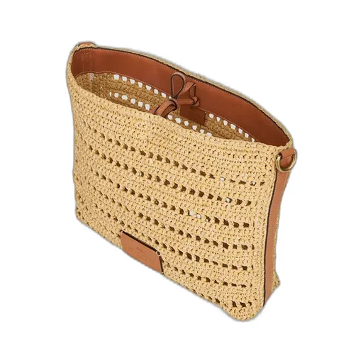 Perforated Logo Patch Woven Shoulder Bag