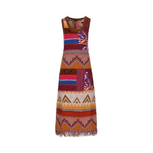 Long Patchwork Knitted Sleeveless Dress