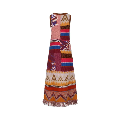 Long Patchwork Knitted Sleeveless Dress