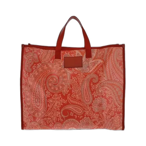 Paisley Printed Logo Patch Tote Bag