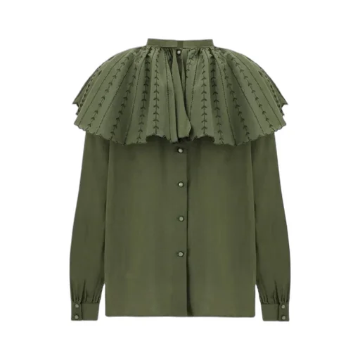 Ruched Floral-Embroidery Blouse