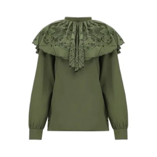 Ruched Floral-Embroidery Blouse