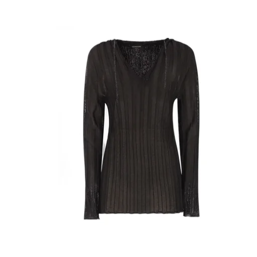 V-Neck Lurex Hooded Drawstring Jumper