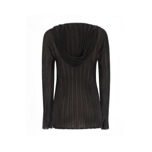 V-Neck Lurex Hooded Drawstring Jumper