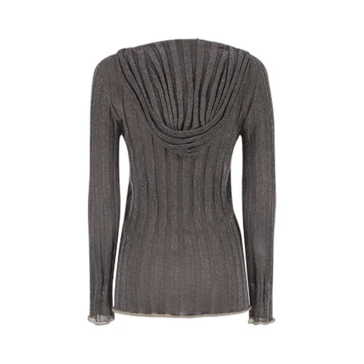 V-Neck Lurex Hooded Drawstring Jumper