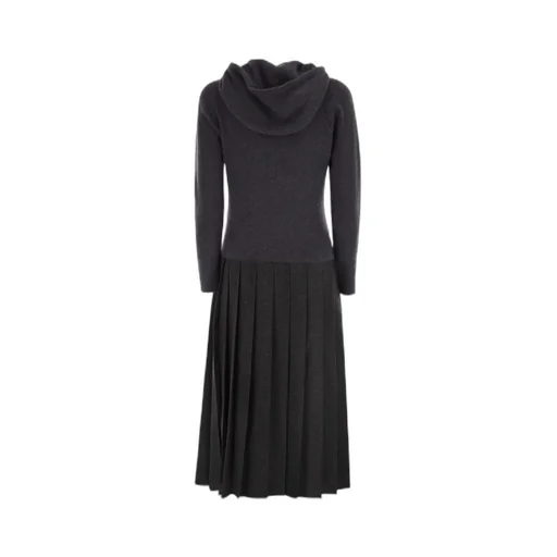 Hooded Ribbed Pleated Dress