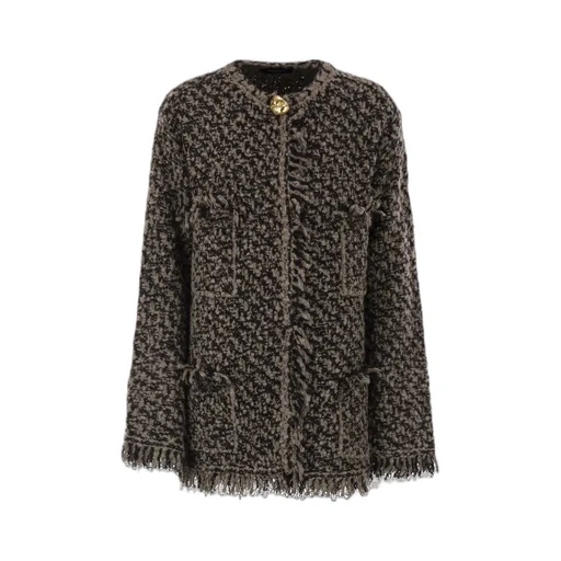 Crewneck Fringed Tweed Jacket