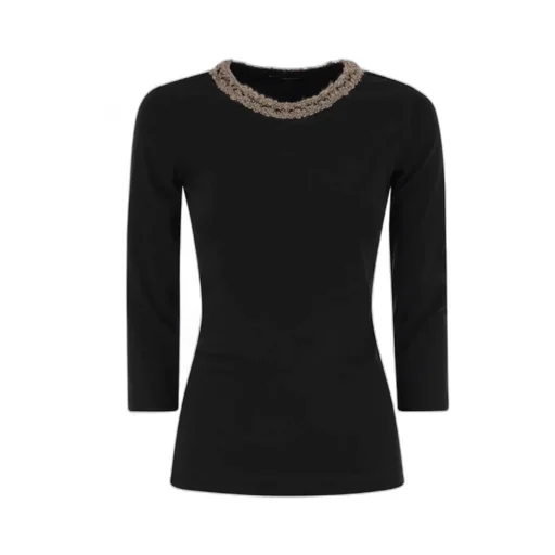 3/4 Sleeve T-Shirt With Neck Detailing
