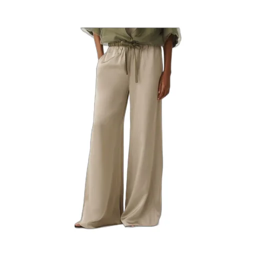 Elastic Waistband Satin Wide Leg Trousers