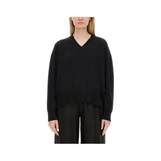 Sequin-Embellished V-Neck Knitted Jumper