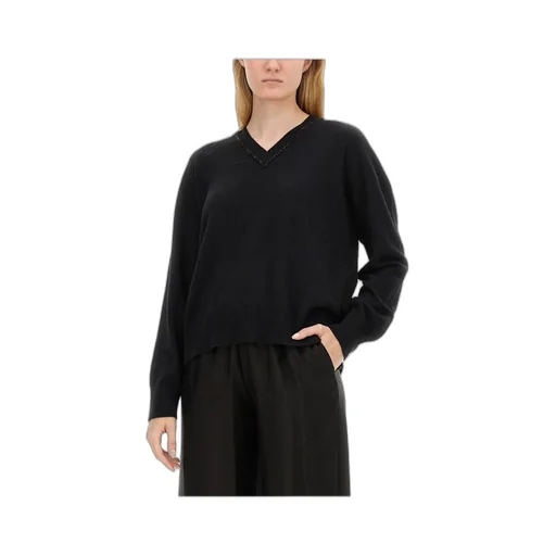 Sequin-Embellished V-Neck Knitted Jumper