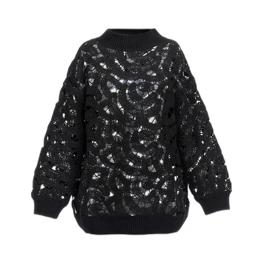 Hollowed-Out Long-Sleeved Sweater
