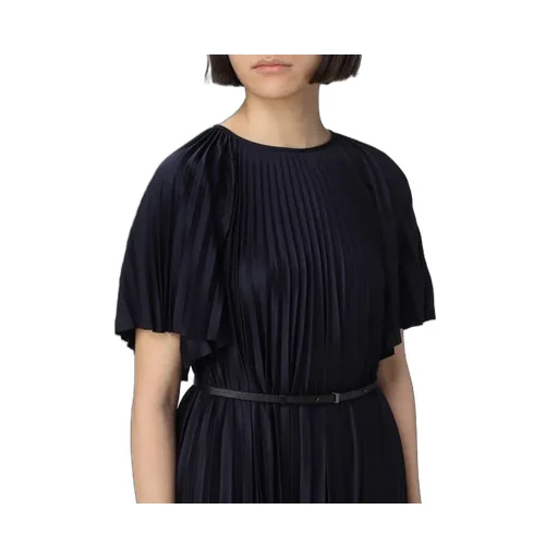 Pleated Round-Neck Dress