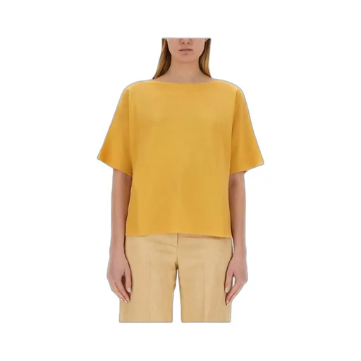 Beaded-Trim Wide-Neck Knitted Blouse