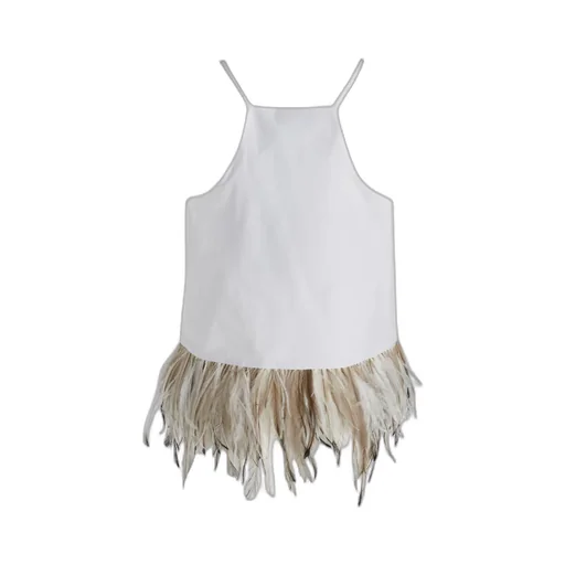 Feather Embellished Sleeveless Top